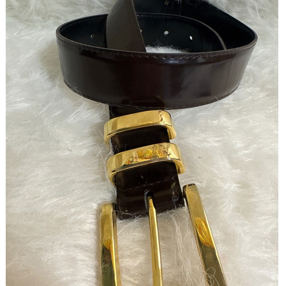 Soho Design Group Belt Womens M Brown Patent Leather Gold Buckle USA Vintage